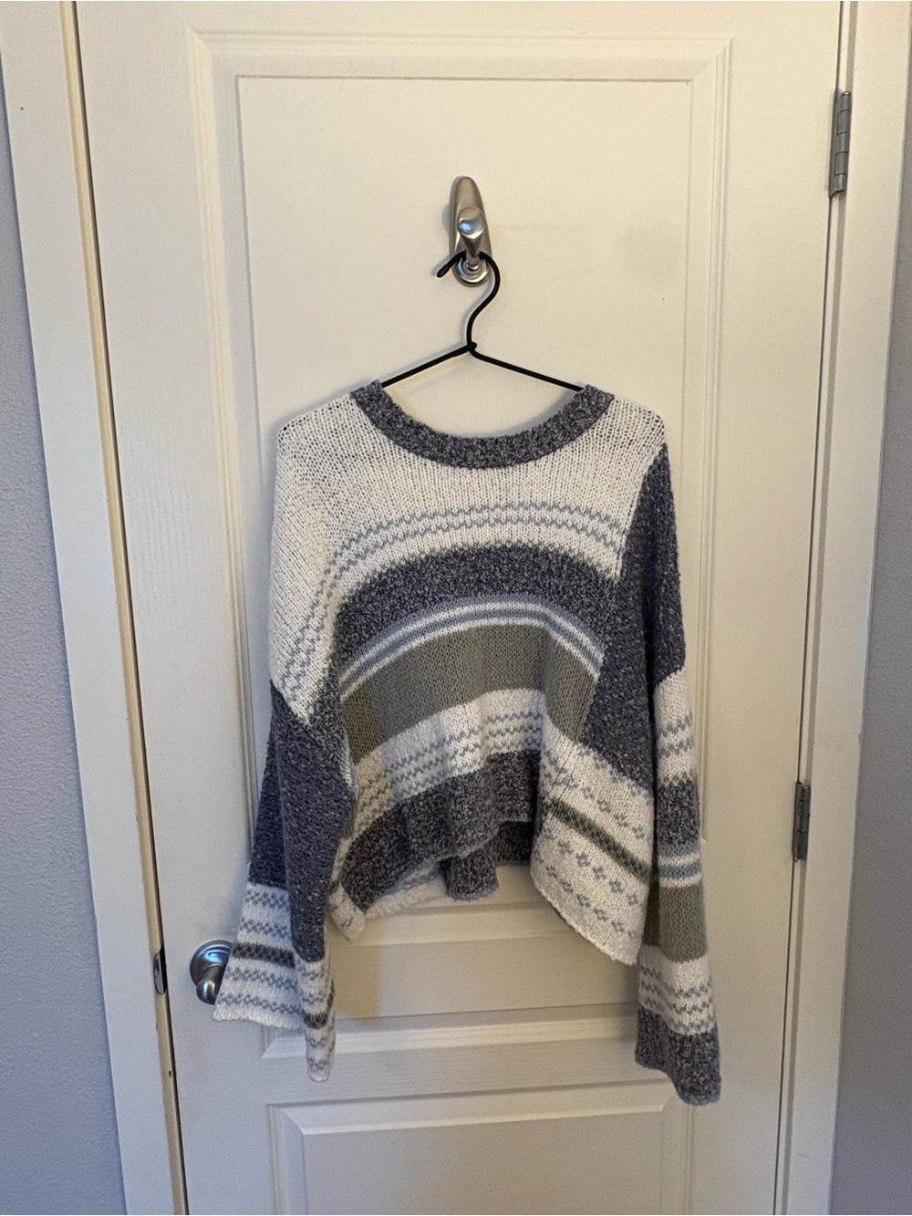 Sincerely Jules Striped Crewneck Sweater in Gray, White & Olive